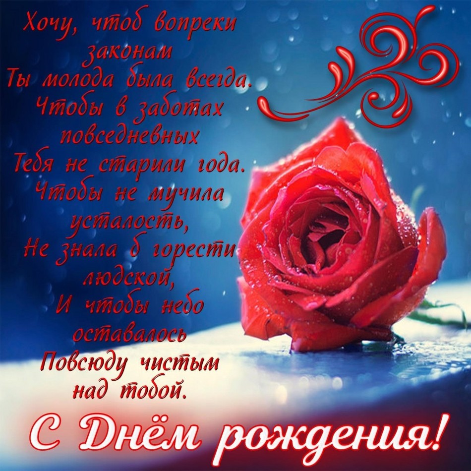 Яркая открытка с красной розой и пожеланием
